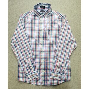 IZOD Shirt Boys Extra Large 18-20 Blue Green Plaid Performance Stretch Kid Youth